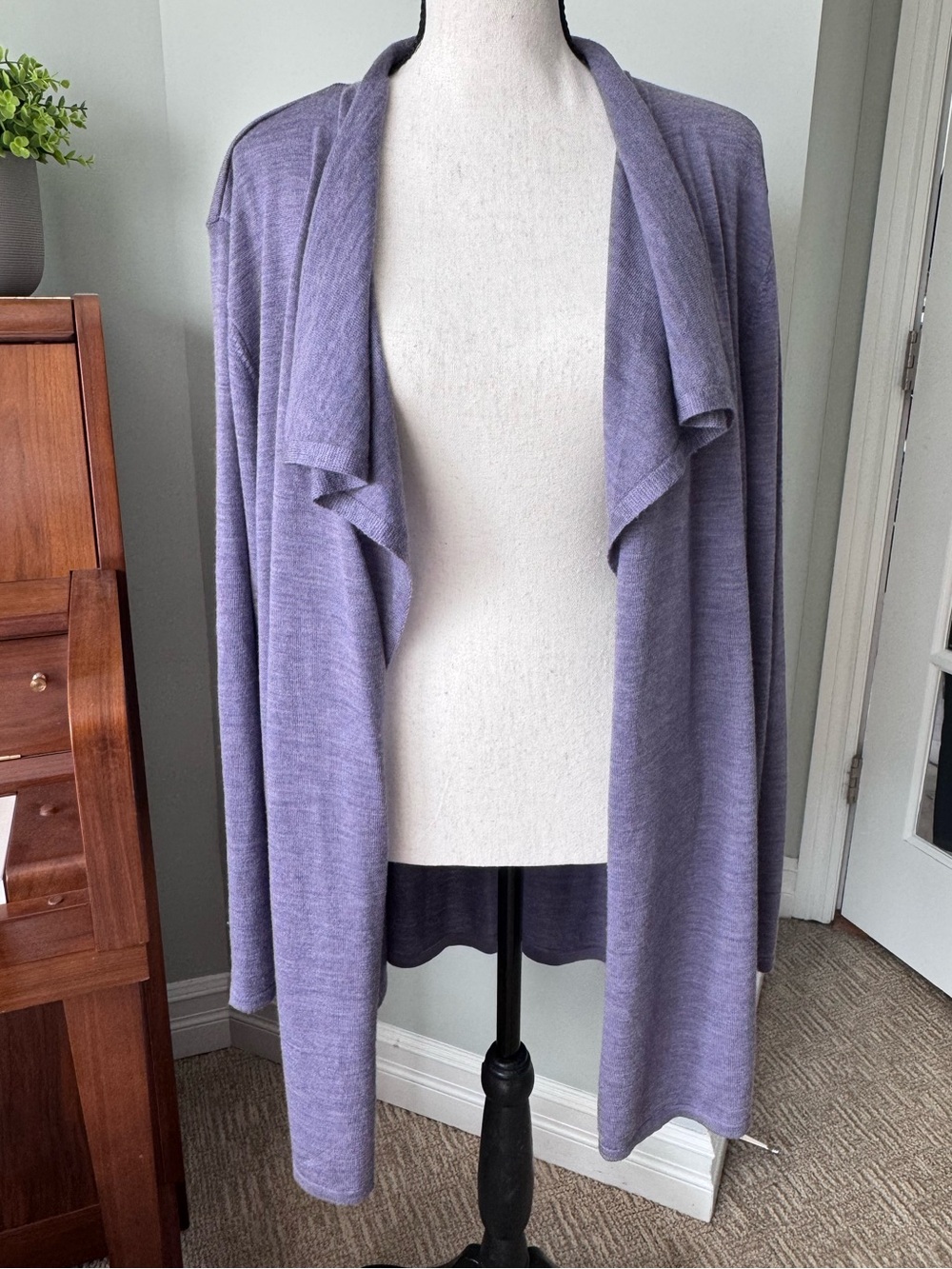 J. Jill Italian Merino Wool Open Front Drape Lightweight Cardigan 2X Lavender